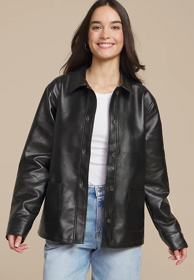 Faux Leather Shacket
