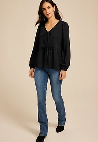 Textured Bow Tie V Neck Top