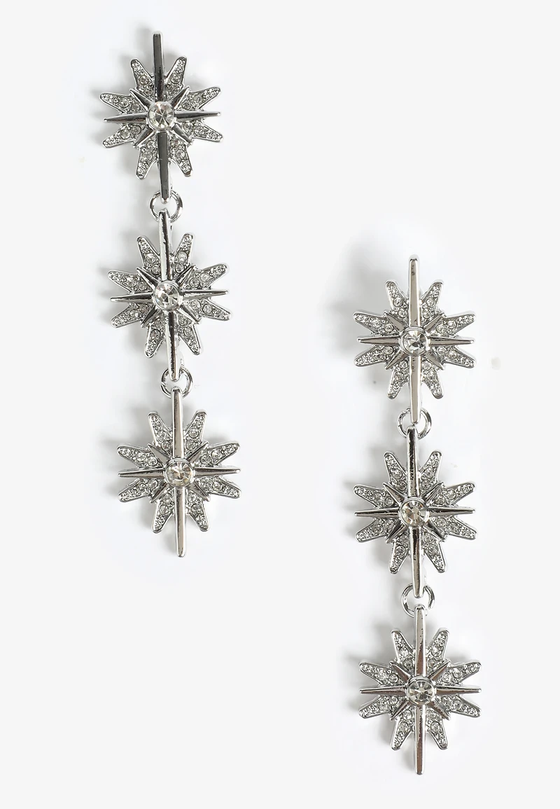 Silver Celestial Star Drop Earrings