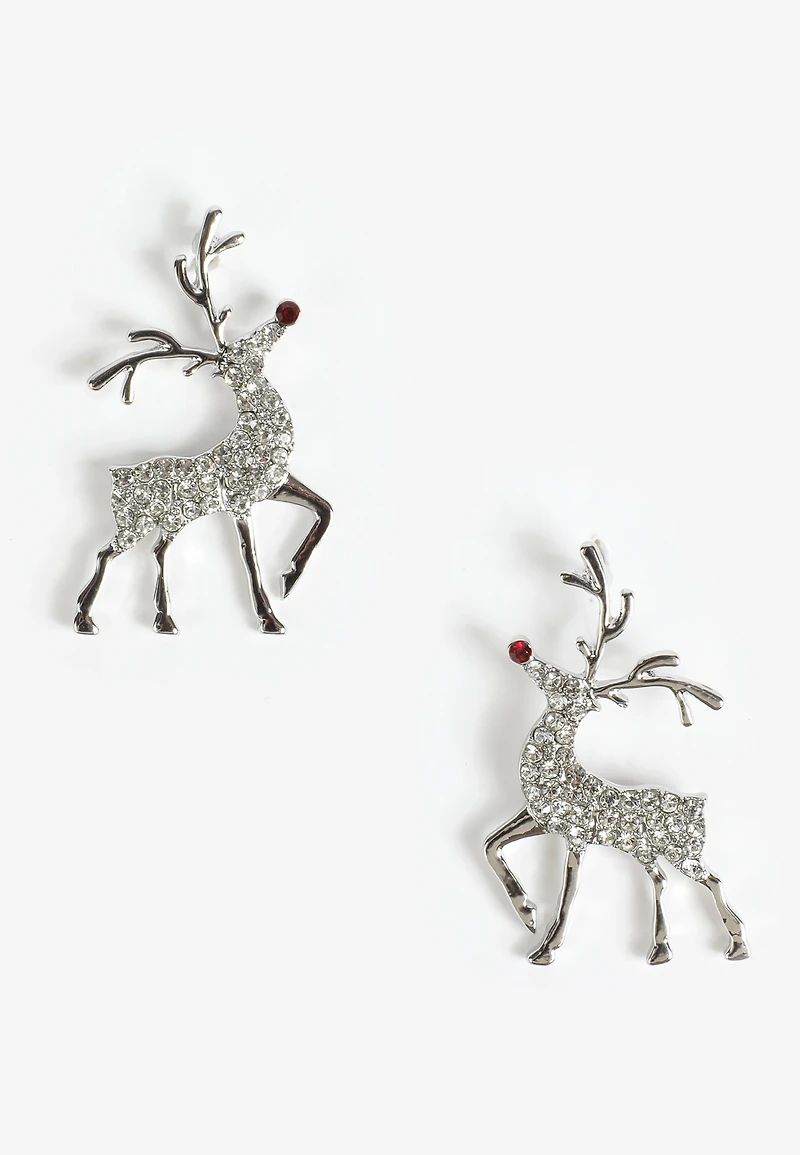 Silver Rhinestone Reindeer Earrings