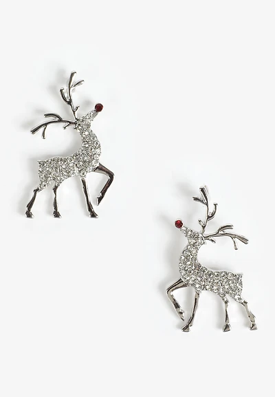 Silver Rhinestone Reindeer Earrings