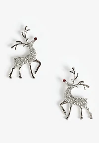 Silver Rhinestone Reindeer Earrings