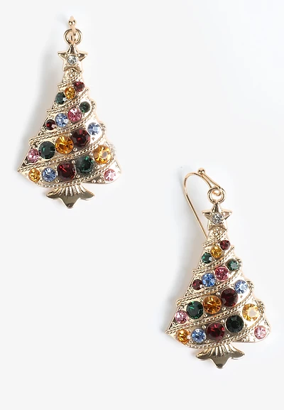 Colorful Rhinestone Christmas Tree Drop Earrings