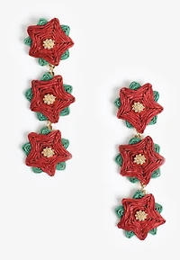 Holiday Raffia Poinsettia Drop Earrings