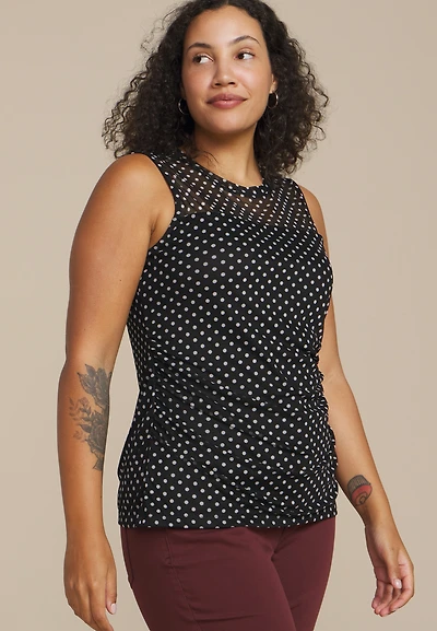 Plus Polka Dot Mesh Tank Top