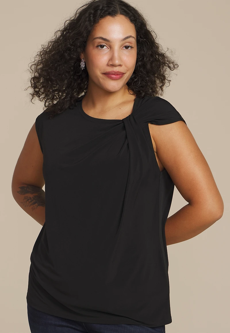 Plus Asymmetrical Knot Shoulder Top