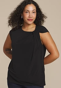 Plus Asymmetrical Knot Shoulder Top