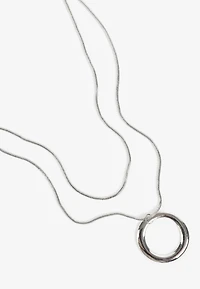Silver Open Circle Pendant Layered Necklace