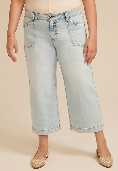 Plus KanCan™ High Rise Patch Pocket Wide Leg Cropped Jean