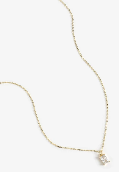Dainty Gold Plated Baguette Pendant Necklace