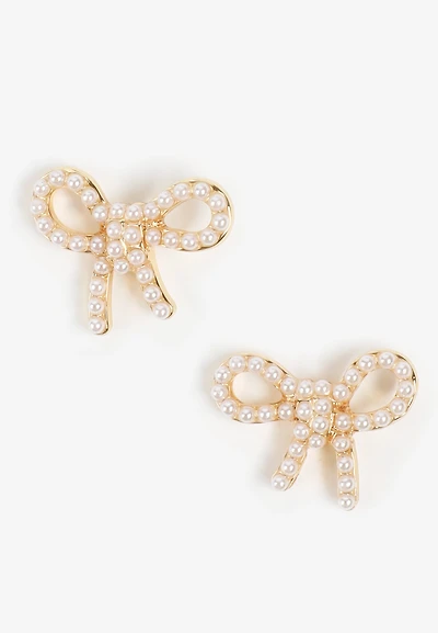 Pearl Bow Stud Earrings