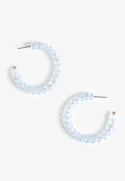 Frosted Blue Beaded Hoop Earrings