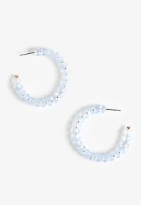 Frosted Blue Beaded Hoop Earrings