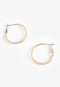 Triple Row Textured Gold Hoop Earrings