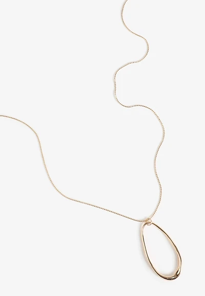 Gold Wavy Oval Pendant Necklace