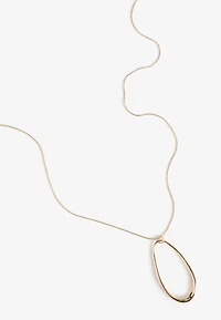 Gold Wavy Oval Pendant Necklace