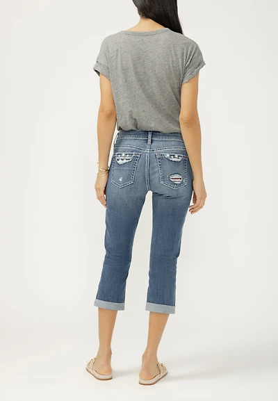 Silver Jeans Co.® Elyse Mid Rise Luxe Stretch Cuffed Hem Americana Capri