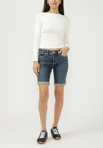 Silver Jeans Co.® Suki Curvy Mid Rise Luxe Stretch Thick Stitch 9in Bermuda Short