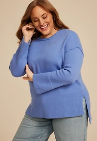 Plus Crew Neck Step Hem Sweater
