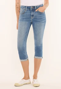 KanCan™ Mid Rise Frayed Thick Stitch Capri