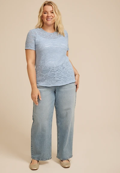 Plus Textured Floral Short Sleeve Tee