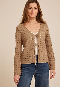 Tie Front Open Stitch Cardigan
