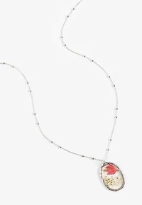 Pressed Flower Oval Pendant Necklace