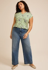 Plus 24/7 Magnolia Floral V Neck Tee