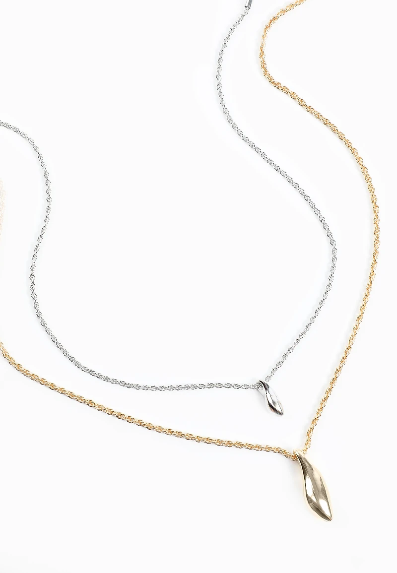 Gold And Silver Layered Pendant Necklace Set