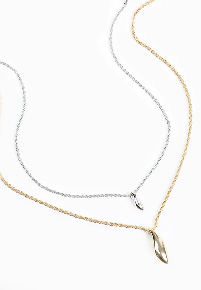 Gold And Silver Layered Pendant Necklace Set