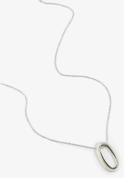 Silver Oval Pendant Necklace