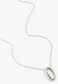 Silver Oval Pendant Necklace
