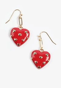 Red Studded Heart Oval Link Drop Earrings