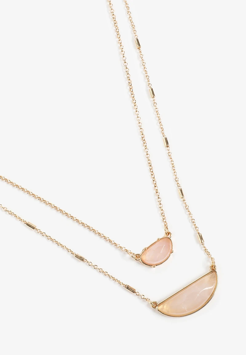 Pink Semi Precious Stone Layered Necklace
