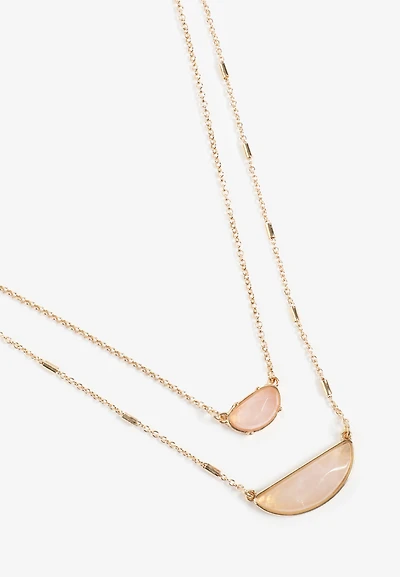 Pink Semi Precious Stone Layered Necklace