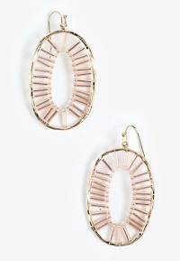 Pink Beaded Oval Drop Earrings
