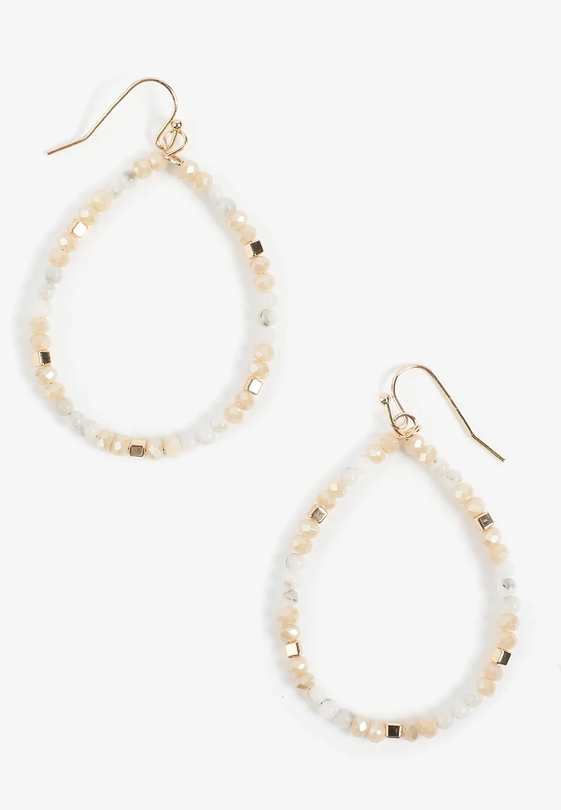 Neutral Beaded Teardrop Hoop Earrings
