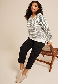 Plus Stripe Lace Up Tunic Sweatshirt