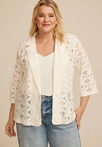 Plus Studio Y Crochet Lace Open Blazer