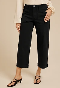 Stretch Twill High Rise Cropped Wide Leg Pant