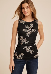 Textured Floral Boat Neck Tank Top