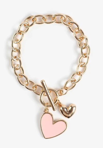 Pink Heart Charm Link Bracelet
