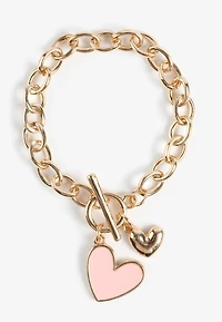 Pink Heart Charm Link Bracelet