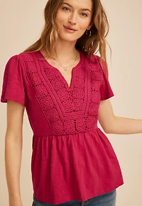 Crochet Yoke Peplum Top