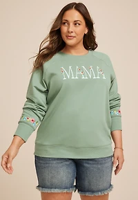 Plus Mama Floral Embroidered Sweatshirt