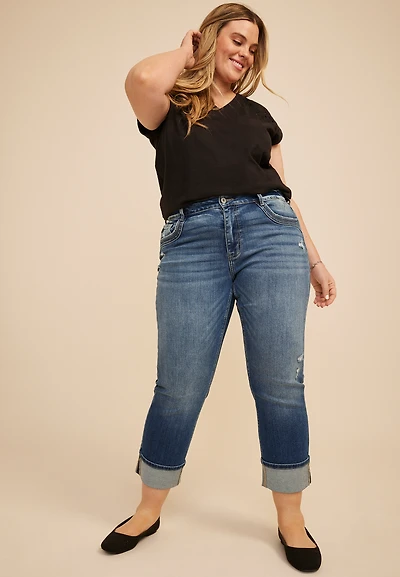 Plus KanCan™ High Rise Seamed Pocket Cuffed Hem Straight Jean