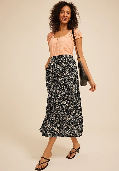 Floral Button Front Maxi Skirt