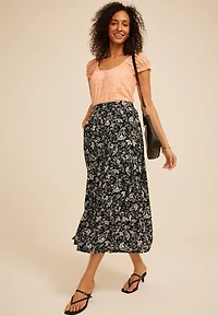 Floral Button Front Maxi Skirt