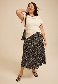 Plus Floral Button Front Maxi Skirt