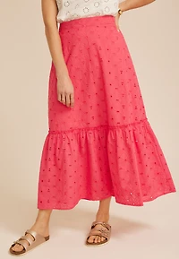 High Rise Eyelet Maxi Skirt